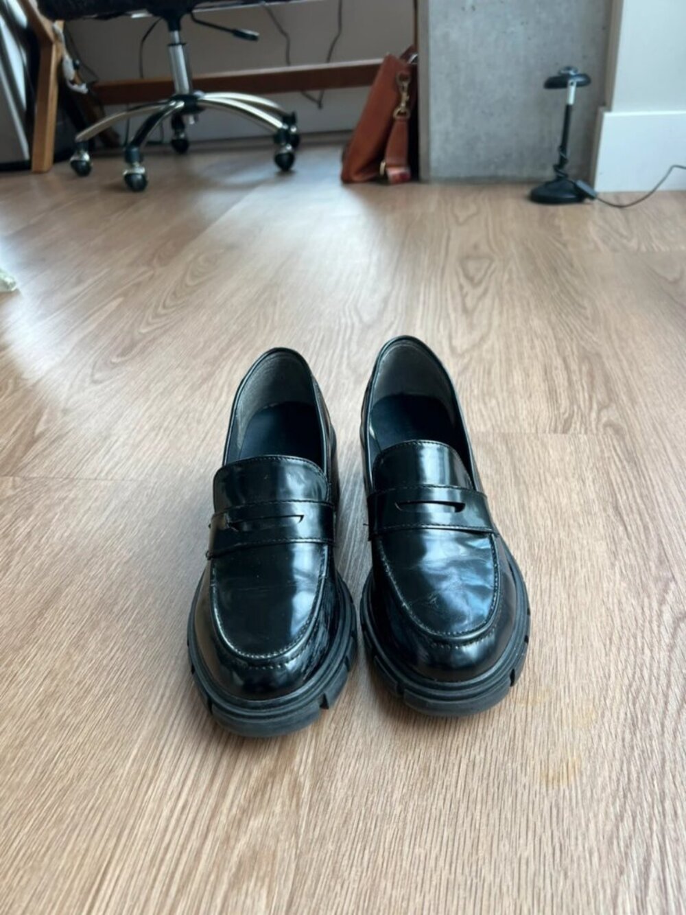 Black Chunky Platform Loafers with Block Heel, Women’s Size 8.5